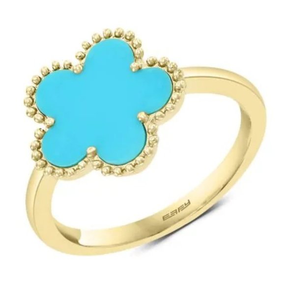 (Certified + warranty) Effy 14K Gold Turquoise flower Ring / Made in the USA - Picture 2 of 4